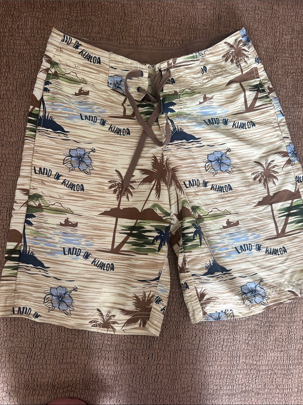 H&M Beige Tropical Print Swim Shorts with Blue & Brown Accents